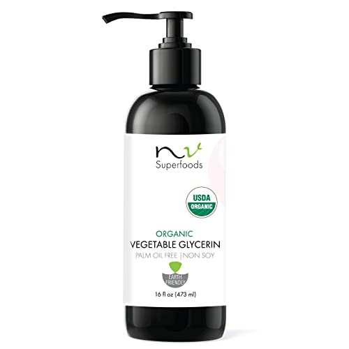 NV Superalimentos - Glicerina vegetal orgânica - 16 fl oz - natural, grau alimentar da USP, transportadora para óleos essenciais, perfeita para pele, cabelo e unhas, além de artes e artesanato