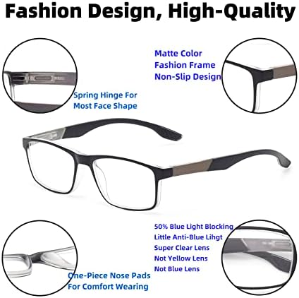 Autojouls Blue Light bloqueando óculos de leitura para homens, Spring Feld Readers Glasses Anti Eye Strain/Migraine