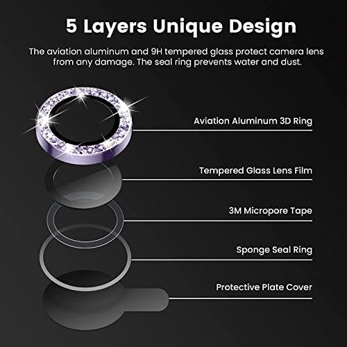 FoneFunshop Compatível com o iPhone 14 Pro/14 Pro Max - um conjunto de 3 protetores de lentes de câmeras de vidro de jóias