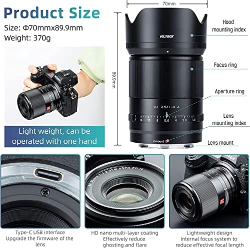 Z-Mount Aperture Lens Prime Lente AF 35mm F1.8 Lente de retrato de estrutura cheia compatível com a câmera Nikon Z5, Z50, Z6, Z6II, Z7, Z7II, ZFC, Z30, Z9, Z9