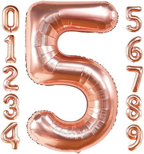 Katchon, Número de balão de ouro rosa 5 - 50 polegadas | Balão número cinco | ROSE GOLD Número 5 Balão Mylar para decorações
