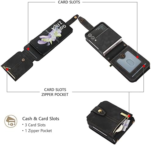 Caixa de carteira de crossbody uebai para samsung galaxy z flip 4 5g, slots de cartão capa de zíper de corpeio interfaces ajustável