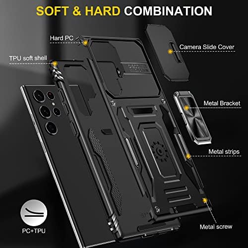 Design para Samsung Galaxy S22 Caso Ultra com tampa de suporte e câmera, Caixa de proteção contra queda de grau