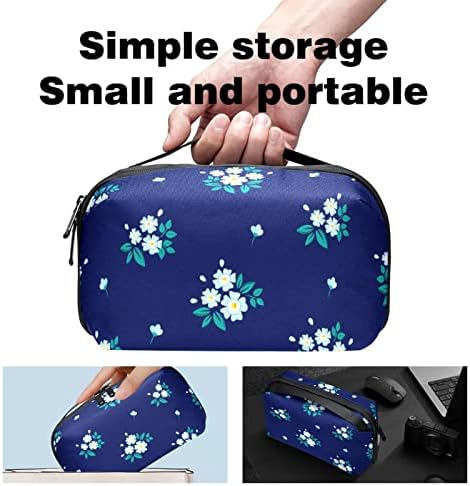 Bolsa de maquiagem azul de flor para bolsa portátil Bolsa de organizador de viagem para produtos de beleza de produtos