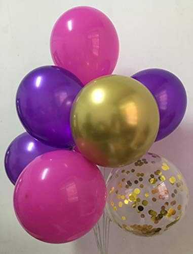 Balões de látex Purple Fuchsia Gold - Chrome Gold Pink Confetti Balloons para Bacharelista Sanfulário de Aniversário de Garda de Aniversário de Aniversário de Graduação 12 polegadas 50packs