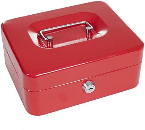 Lockbox seguro com bandeja de compartimento de moedas- seguro e organize pequenos objetos de valor em chave de caixa de caixa de metal com revestimento de pó durável-chave em cofre- vermelho- vermelho por stalwart