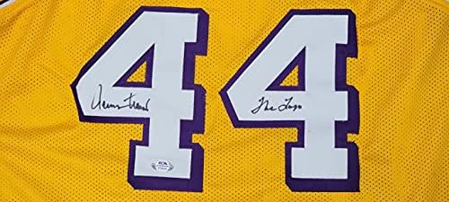 Jerry West Hand assinou autografado nº 44 Jersey Amarelo La Lakers The Logo PSA
