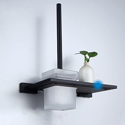Pincel de vaso sanitário com suporte, suporte preto de escova de vaso sanitário com prateleira, suporte de vidro de