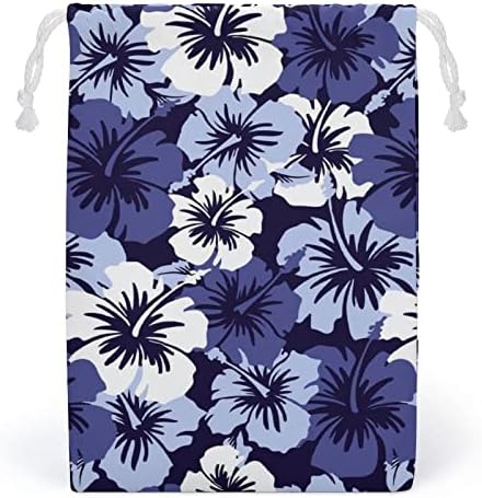 Blue Hawaiian Hibiscus Floral Storage Storage Bag reutilizável Custring String bolsa bolsa bolsa para viagens em casa