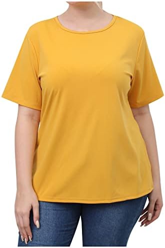 Camisas de tamanho grande para mulheres, camiseta feminina de colorida sólida de manga curta Crega do pescoço solto camisetas básicas de verão tops de verão