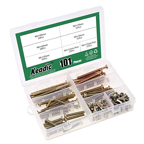 KAADIC 100pcs M6 40/50/60/70/80mm Kit de substituição de hardware parafusos de cama de leito de bebê, parafusos de tampa da cabeça