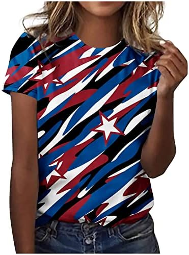 Camisetas de bandeira americana feminina Tom de Independência Camas de manga curta Camiseta de cola curta Camiseta 4 de julho