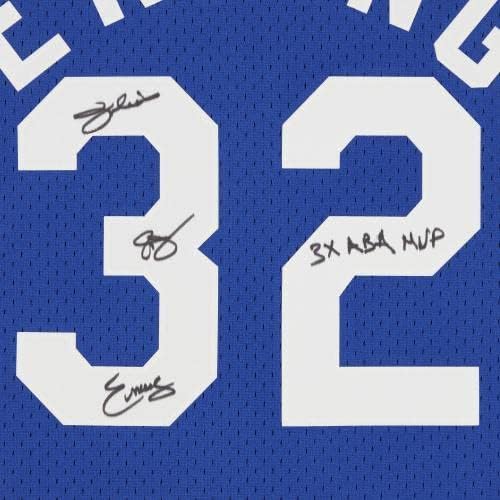 Julius Erving New York Nets autografou Royal Blue Mitchell e Ness 1973-1974 Jersey Swingman com inscrição 3x ABA MVP
