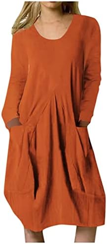 Vestido de linho de cutton feminino de amxyfbk vestido de bolso de bolso sólido de cor sólida