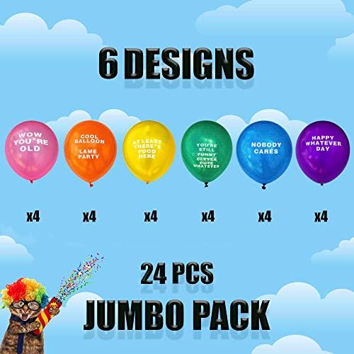 Kipi Toys Função engraçada Balões abusivos 24 PCs Jumbo pack Humor de aniversário Fun Prank Gag Balloon Joga Especial Decoração Presente Present para Old Adults College