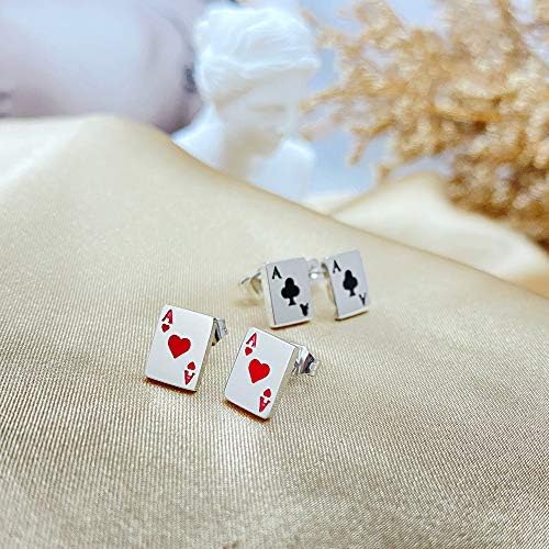 4pcs aço inoxidável Redblakc Spade Aces Playing Cards Poker Player Brincos para homens Mulheres adolescentes 2 pares, preto