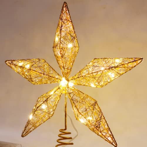 Lotus Hills Christmas Tree Topper, Topper de 10 de estrela com luzes quentes, Topper de estrela da árvore de Natal operada por bateria, capa de estrela de estrela de Natal com estojo de bateria de tempo, decoração de Natal