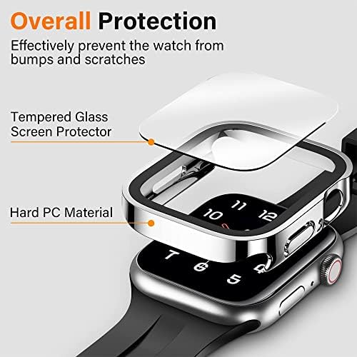 WSCEBCK Glass+Tampa para Apple Watch Case 45mm 41mm Acessórios 44mm 40mm Proteção de tela temperada Iwatch Series 7 8 SE 6 5 4