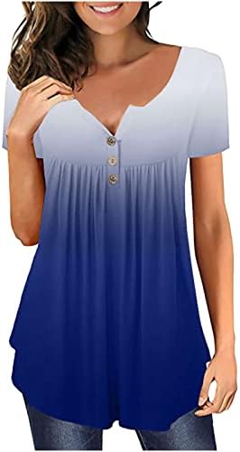 Wenini Tunic Bloups for Women - Camisas femininas Manga curta V Camiseta Botão do gradiente de camisa para mulheres