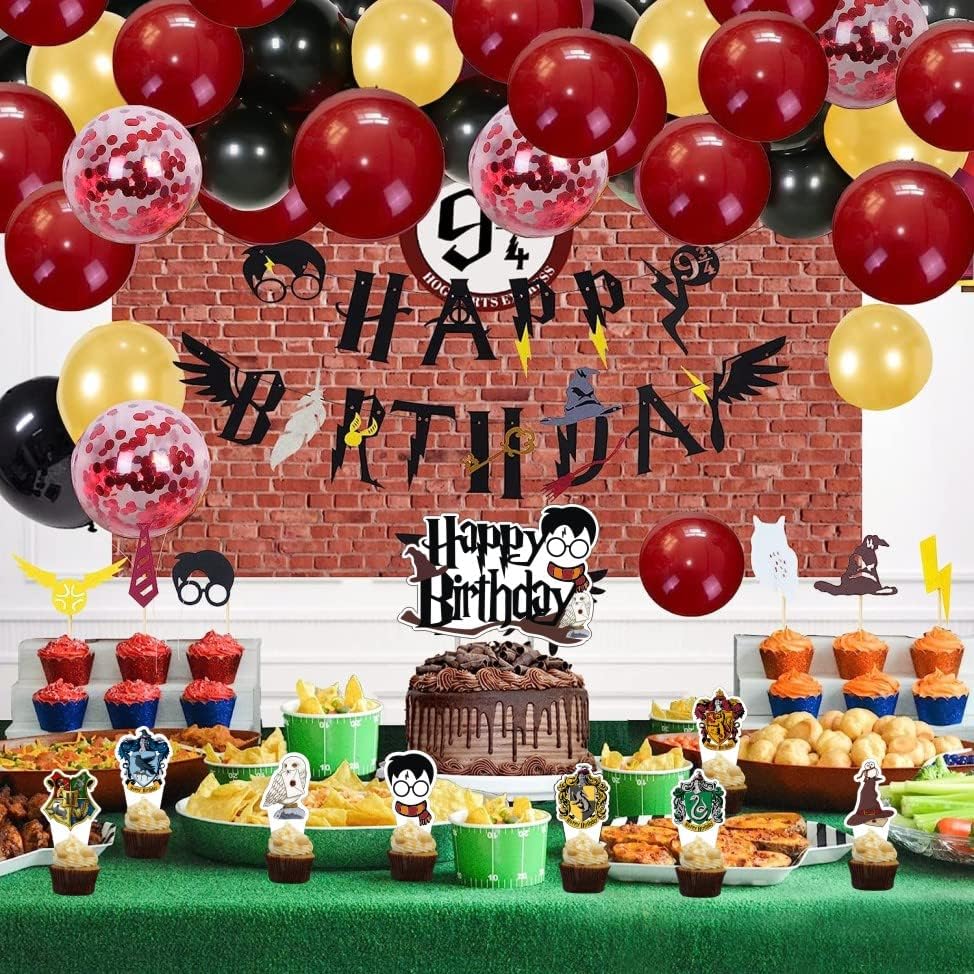 25pcs Magical School Wizard Cake Decorações com 1PCS Bolo Topper, Toppers de cupcakes de 24pcs para suprimentos de festa de aniversário para crianças
