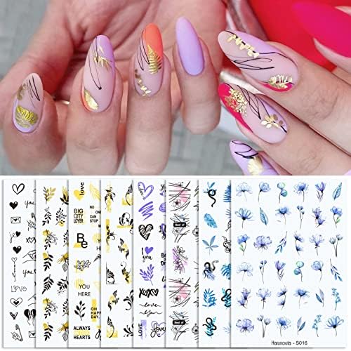 Bundle - Nicole Diário na unha Art Stickers Combo, Floral & Mixed Styles for Diy Nail Art Design at Home Manicure, 16 folhas