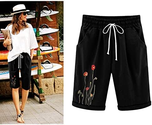 Mulheres de verão shorts de linho de algodão Plus Tamanho Bermuda Shorts Praças elásticas da cintura elástica com