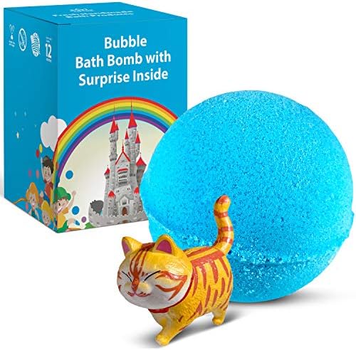 1 Bomba de banho para crianças com brinquedo surpresa dentro de Big Cat - natural e seguro para ingredientes sensíveis da pele com óleos de azeitona e coco e fragrância doce de algodão - presente para meninos ou meninas - feitos nos EUA