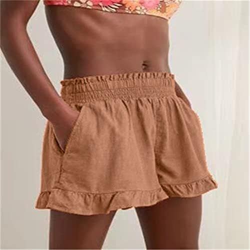 Shorts casuais femininos do Firero, shorts de cintura elástica de verão feminino com shorts de exercícios de shorts de praia Pocket