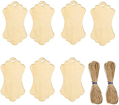 Tag de madeira Joyavo 60pcs, etiqueta de madeira pendurada inacabada com buracos e barbante para artesanato, decorações penduradas,