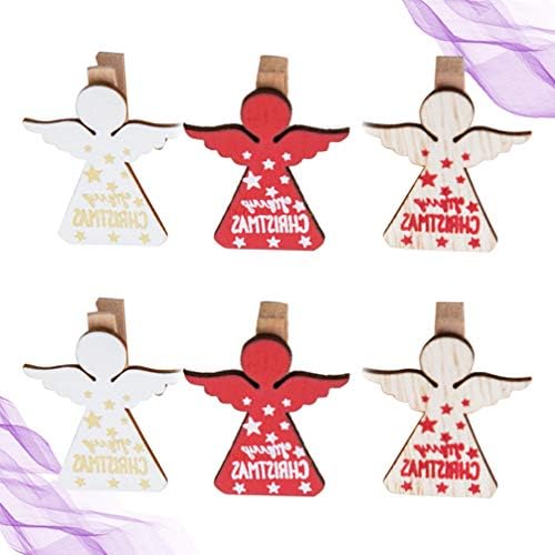 Wakauto 6pcs prenússios de roupa de Natal mini clipes de madeira anjo formato de foto clipes de fotos de pinças de notas para