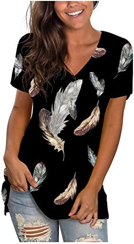 Túdos de túnica casual de verão para mulheres com camiseta floral com tendência Vamista V Bloups de manga curta 2023 camisas elegantes