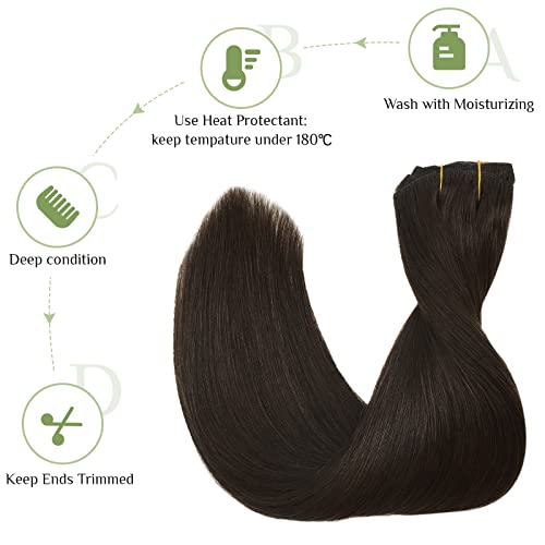 Extensões de cabelo Clipe em cabelos humanos, 10pcs 160g 18 polegadas Portas marrons escuras Clip em extensões de cabelo