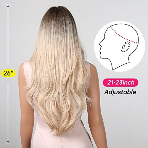 Allbell Blonde Wigs for Women Long Natural Wavy Parte do meio ombre Platinum Wigs Small Lace na testa