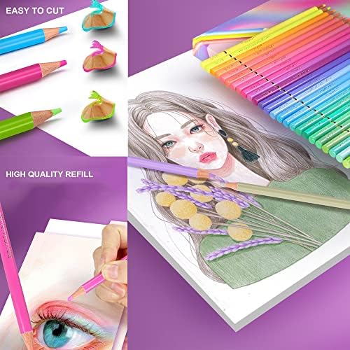 Lápis de colorir profissional roroaly para livros para colorir adultos, lápis de 50 coloridos, lápis de arte para artistas,