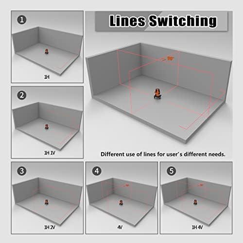 Inspiritech Laser Laser Auto-nivelamento-Red Linha cruzada Laser Laser Tool Tool-1 Horizontal e 4 Nível vertical Linhas de nível