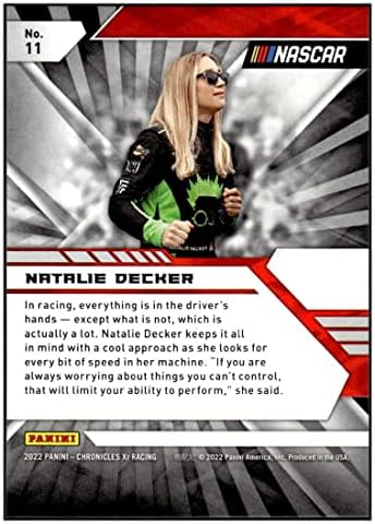 2022 Panini Chronicles Xr Green 11 Natalie Decker nm+ -mt+ Nascar Racing Nerd Focus/Our Motorsports/Chevrolet Racing