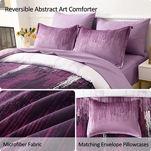 Conjunto de edredom roxo King, 7 peças cama em uma bolsa colorida gradiente de arte abstrato colorido gradiente de arte