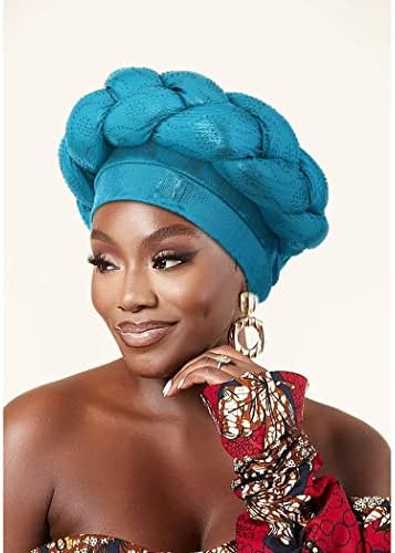 Aieoe African Turban Head embrulhava os cristais de cabeceira de trança azul marinho de chapéu de chapéu de chapéu de cabeça torcida para mulheres e meninas
