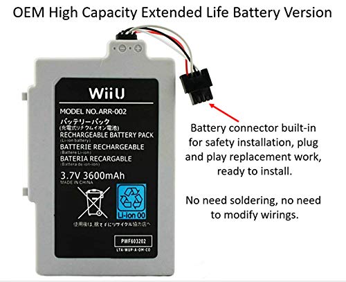 WirelessFinest 3600mAh de alta capacidade prolongar a bateria + substituição da ferramenta para Nintendo Wii U Gamepad