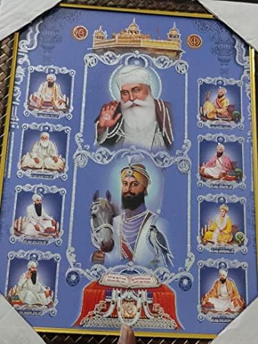 Guru Nanank Dev Ji com 10 Gurus Golden Temple Photo Frame Sri Harmandir Sahib Ji Sikh Guru Frame para a parede de casa pendurada