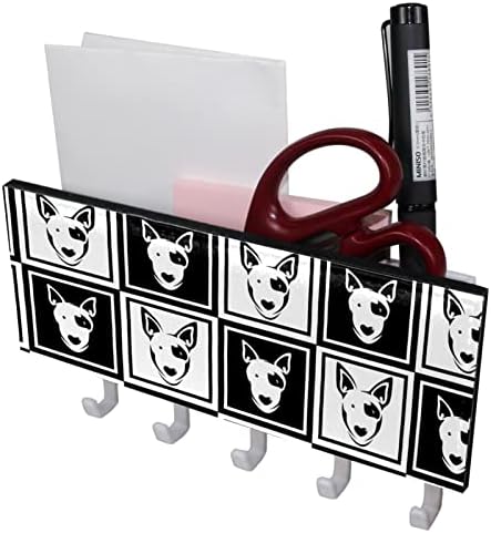 Black White Hipster Bull Terrier Pattern Rack Organizador com 5 ganchos Banheiro de parede Banheiro de cozinha rack