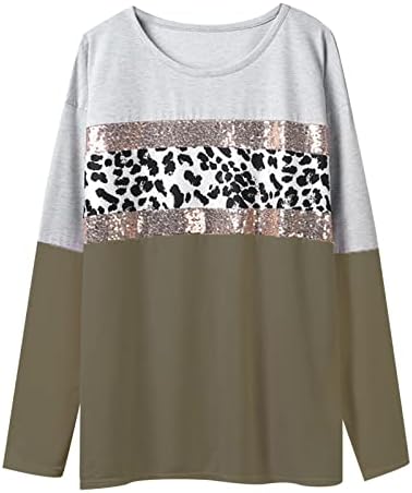 Ladies Top Color Block Crew pescoço leopardo pullover tshirt tops blusa de camisa