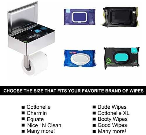 Suporte de papel higiênico com dispensador de welf-wipes para banheiro, mantenha seus lenços laváveis ​​ocultos-SUS304