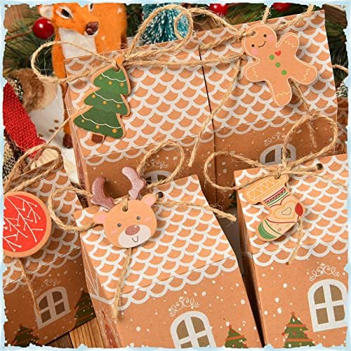 50 Packs Mini Candas de Natal e caixas de biscoitos, sacos de gap com tags de padrão de 108pcs DIY e corda de cânhamo, pequenos e adesivos criativos e adesivos de armazenamento de alimentos ou favores de festa do chá de bebê
