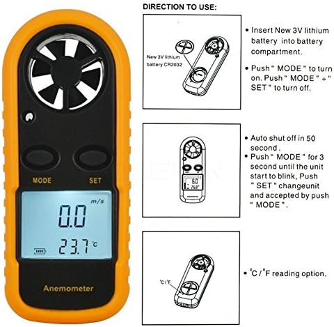 G&S GS Digital LCD Anemômetro portátil Termômetro infravermômetro Fluxo de vento Air Speed ​​Meder Medidor NTC Temperatura com