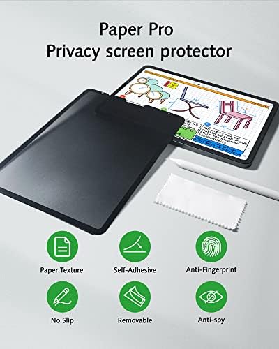 Bioton PaperFeel Pro Privacy Screen Protector Compatível com iPad Pro 11 polegadas M2 / iPad Air 5th / 4th Generation 10,9 polegadas e iPad Pro 11 polegadas, removíveis e reutilizáveis, anti-spy, anti-brilho, verifique se sua privacidade