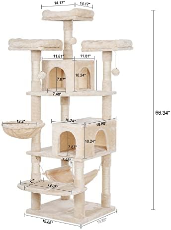 Árvore de gato bewishome 66,3 polegadas Torre grande de gato de vários níveis com poleiros de pelúcia, sisal arranhando