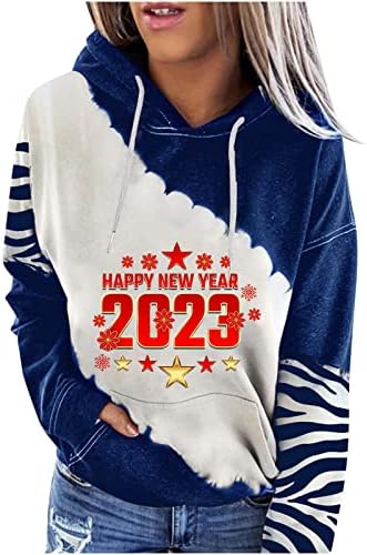Tops de manga longa para mulheres oplxuo, moletom de feliz ano novo para mulheres 2023 Hoodies da moda Spring Spring Fit Fit Hooded Pullover