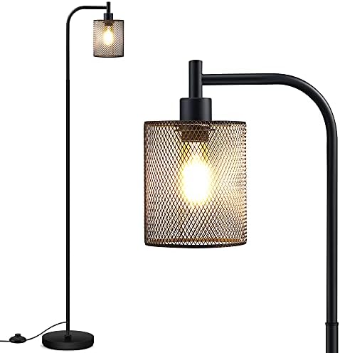 Lâmpada de piso industrial Boostarea, lâmpada em pé com lâmpada de malha de ferro pendurada, lâmpada de 6W, lâmpada de chão de