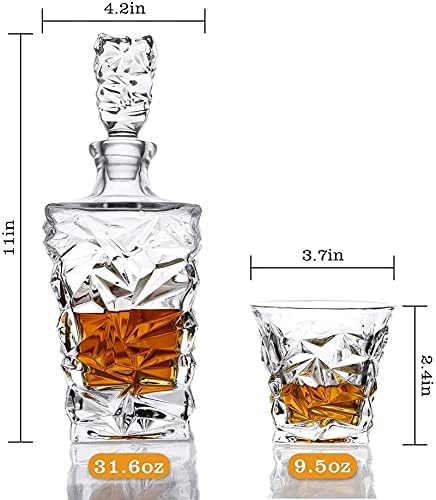 Whisky Decantador Whisky Decanter com óculos, decantador de bebidas de cristal conjunto com 4 copos em caixa premium, conjuntos de